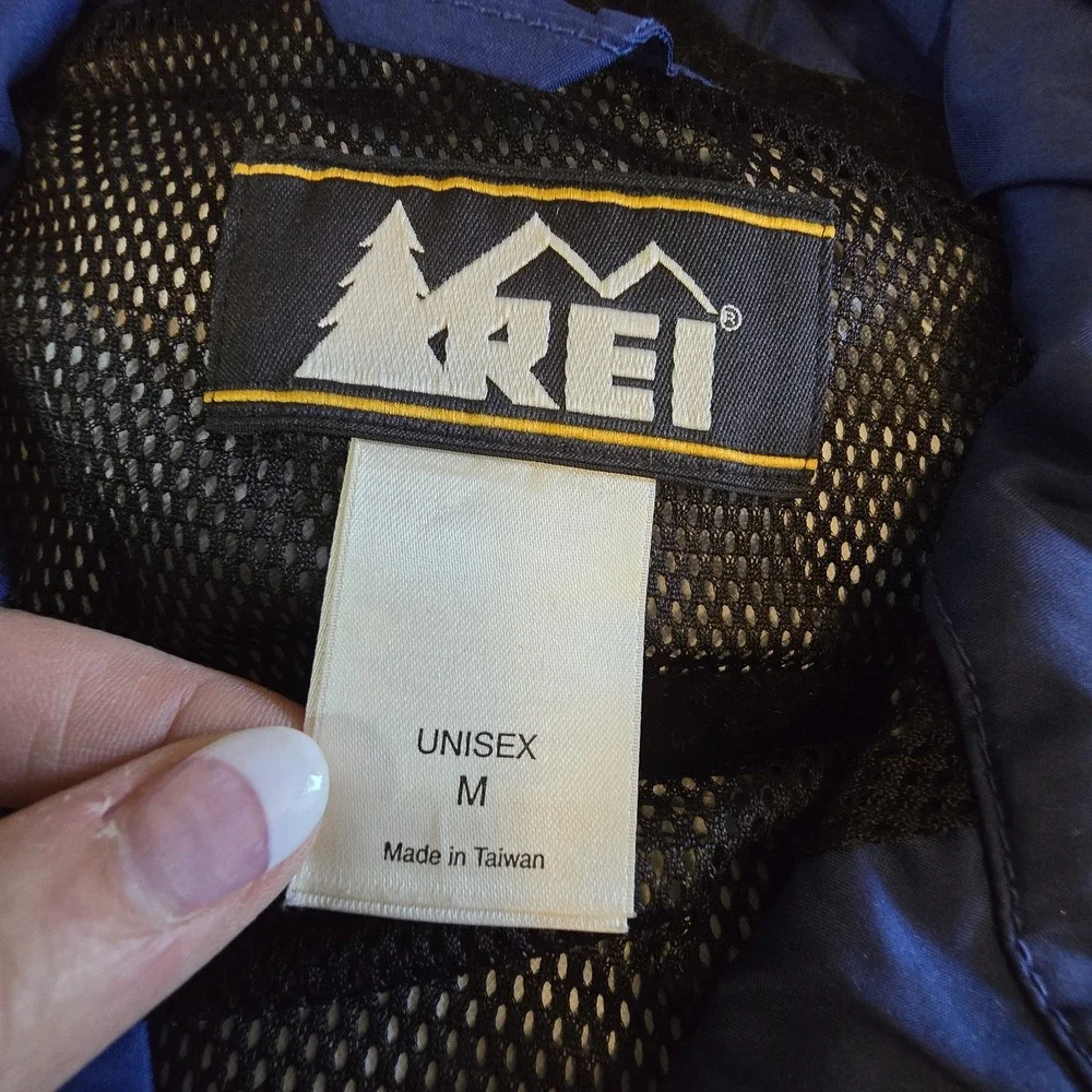 REI Elements Hooded Windbreaker Jacket Adult M Blue Rain Shell Gorpcore Outdoor